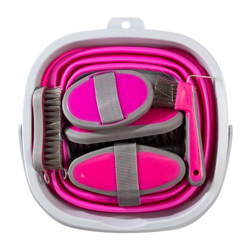 Showmaster Grooming Kit with Collapsible Bucket - Pink with Grey - Image 7