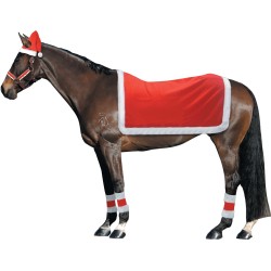 Christmas Horse Riding Set Santa Hat, Quarter Sheet, Leg Wraps, 3 Piece Bridle Set