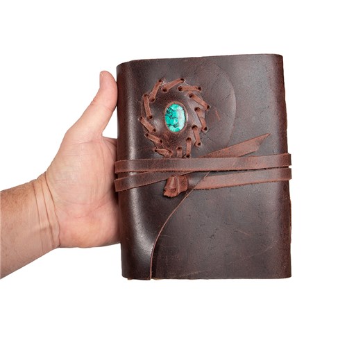 Fort Worth Leather Bound Journal - Distressed Brown with Turquoise 17cm x 13cm - Image 3