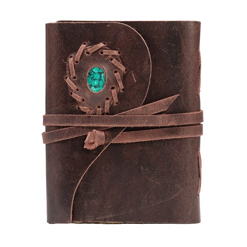 Fort Worth Leather Bound Journal - Distressed Brown with Turquoise 17cm x 13cm - Image 9